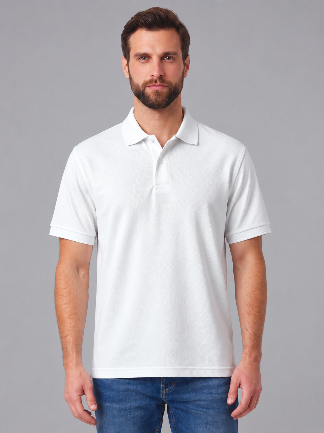 Chomba masculina blanca, vista frontal